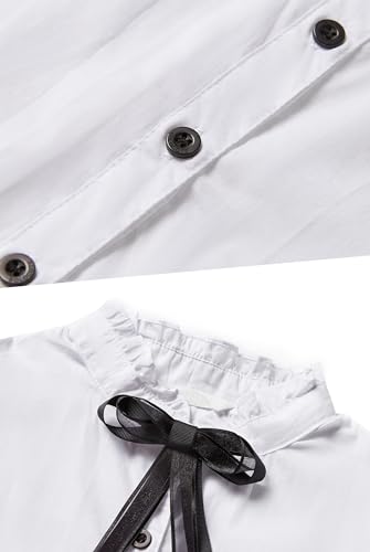 Image of SOLOCOTE Girls White Blouse Ruffle Long Sleeve Button Down Shirts Princess Cotton Loose Soft Tops Spring and Summer, SLN9009 9-10 White