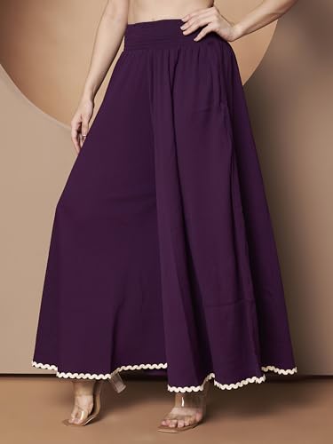 Image of KZULLY | Palazzo for Women | Solid & Printed | Stylish Wide-Leg | Comfortable Elastic Waist Bottomwear