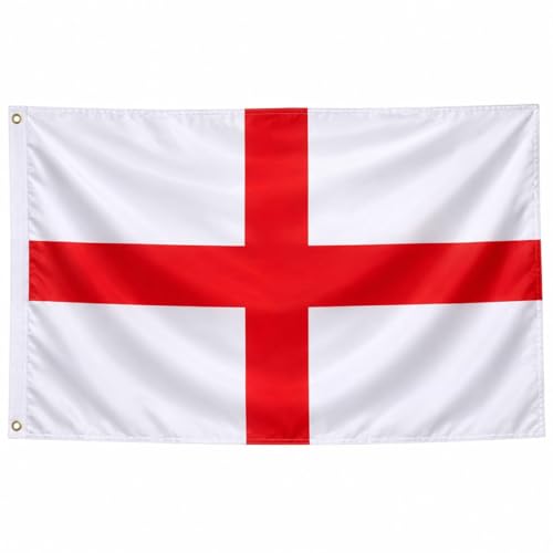England Flag 90 x 150 cm St George Cross Flag with 2 Metal Eyelets Lightweight Polyester World Cup Football Flag Stitched Edges Red & White English Flag for Garden Home Pub Parties & Match Day
