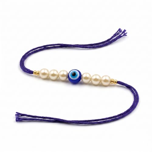 Image of Evil Eye Pearl Rakhi with White T-Shirt & Peacock Designer Pooja Thali Gift Combo for Brother, Nazar Suraksha Rakhi, Greeting Card, Roli Chawal, Raksha Bandhan Gift Set for Bhai
