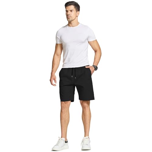 FizzPop Mens Shorts Casual Summer Cotton Chino Golf Dress Beach Drawstring Elastic Waist Essentials Shorts with Pockets Black 2XL by FizzPop - Used condition - Image 3