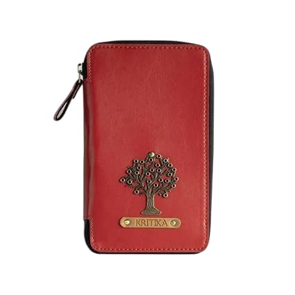 Image of Personalized Leather Passport Holder | Custom Travel Wallet with Zipper, Name & Charm | Durable Genuine Leather Organizer for Travel Documents & Cards (Red)
