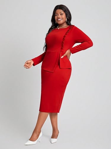 Image of KOTTY Women's Flowy Midi Round Neck Plus Size Dress