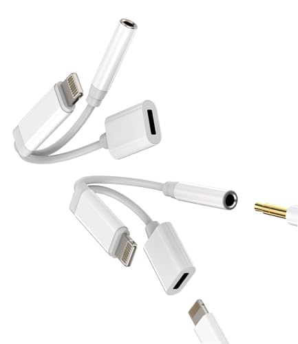 Lightning to 3.5mm Headphone Jack Splitter(2pack)2 in 1 Earphone Charger Converter AUX Charging Adapter MFI Certified Audio Dongle Cord Compatible for Iphone 14 13 12 11 Pro 7 8 X Xr Xsmax Ipad