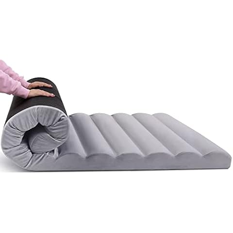MeMoreCool Roll Up Floor Mattress, Foldable Camping Mattress, Memory Foam Sleeping Pad, Portable Floor Lounger for Kids and Adults, Travel, Sleep, Car Tent, 10cm Thick (Single, Gray Wave) Cover