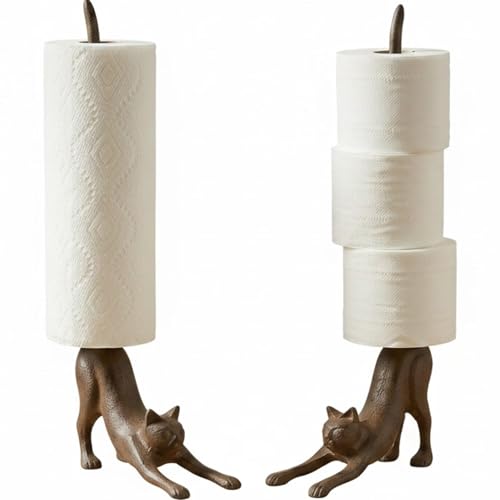 Comfify Yoga Cat Decorative Paper Towel Holder or Toilet Paper Holder - Adorable Downward Dog Pose Kitty - Cast Iron Paper Towel Stand - Antiqued Cast Iron Storage - Multiple uses - 18.5