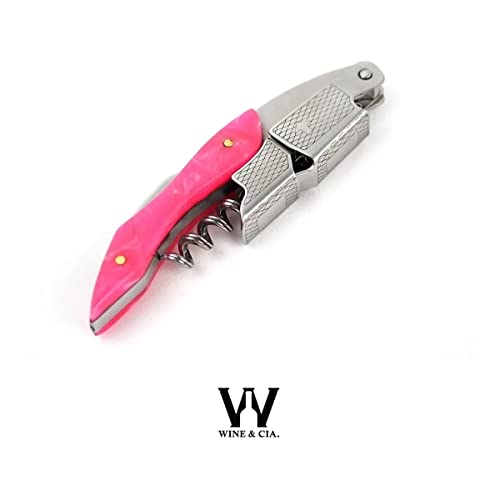 Saca Rolha Abridor De Vinho Em Aço+ Pedra Rosa Sommelier Profissional