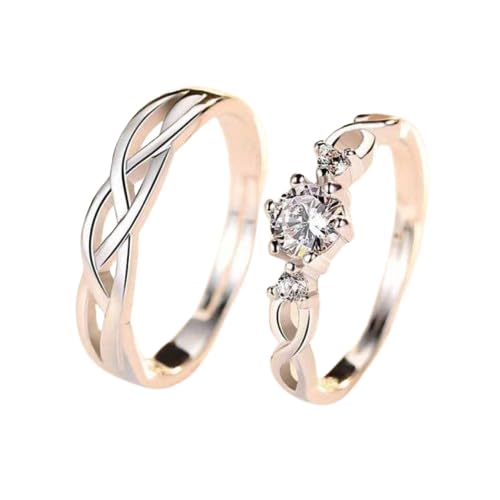 Adjustable Couple Rings for lovers valentine gift Mens and women Online Design Brass, Stainless Steel, Copper, Brass Cubic Zirconia Rhodium, Silver Plated Ring Set