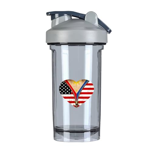 Vintage America And Philippines Flag 3 18 Ounce Shaker Cup,Fashion Theme Pattern Shaker Bottle Leak-proof Workout Shake Bottles 500ML/18 oz Perfect for Pre Workout Gray 0