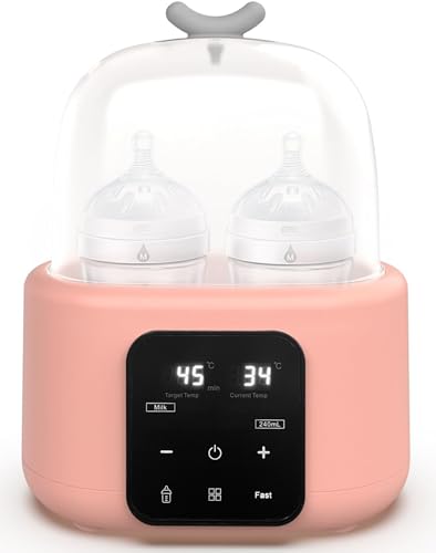 Image of Double Baby Bottle Warmer All Bottles, 5-in-1 Fast Breast Milk Warmer Water Bath Heating 24H Constant Warming, Steam, Heat Baby Food Jars (Pink, Double Bottles)