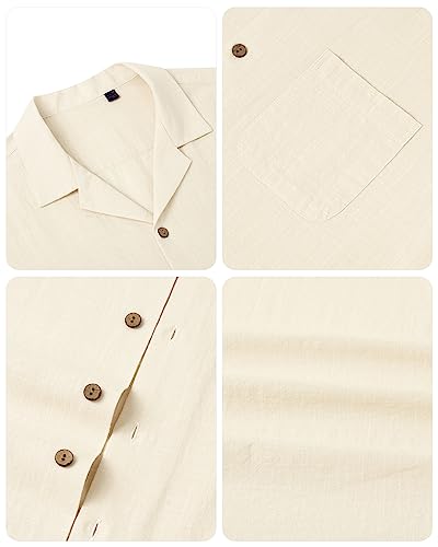 Image of Alimens & Gentle Mens Linen Shirts Cotton Hawaiian Shirts Short Sleeve Button Down Shirts Casual Summer Beach Tops