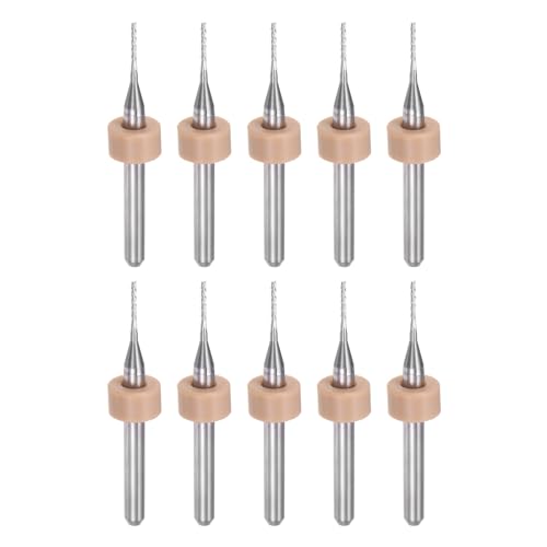 QUARKZMAN 10 Stück Hartmetallfräser 0.8mm Schaft mit Zentrierring , 6-Flöten CNC Fräser für Edelstahl, Verbundwerkstoffe und Legierungen, Silber