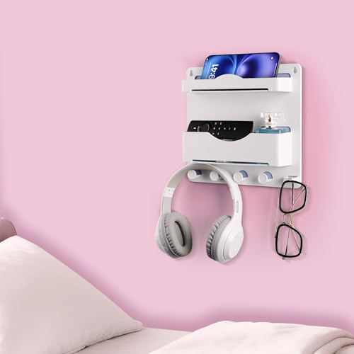 JUMEIHUI Bedside Wall Shelf with Glasses Hooks ，Adhesive...
