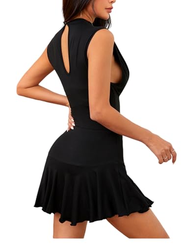 Image of Milumia Women's Mock Neck Short Dress Sleveless Ruched Ruffle Hem Romper