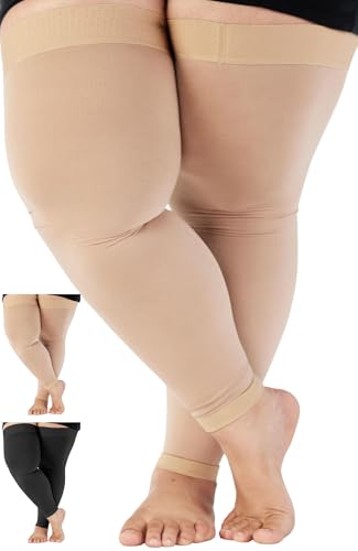Image of ABSOLUTE SUPPORT 6XL Plus Size Compression Footless Stockings 20-30mmHg - Extra Large Unisex Opaque Compression Support Sleeve for Pregnancy, Diabetic, Sclerotherapy, Arthritis - Beige, 6X-Large
