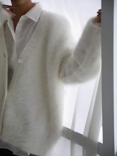 Image of chouyatou Women Furry Open Front Cardigan V-Neck Loose Casual Fluffy Knit Button Down Sweater Coat