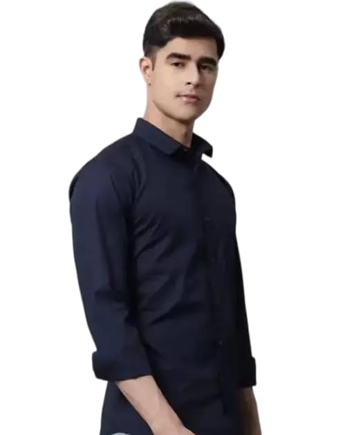 Image of Mahima Ethnic Centre's Men's Solid Formal Shirt Cotton Slim Fit Business Casual Button Down