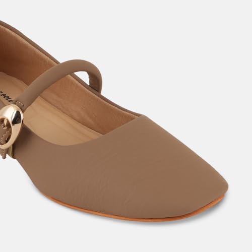 Image of DROP BOLD Khaki Square Toe Mary Jane Block Heel Show For Women & Girls