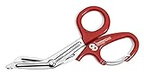 Carabiner-Shears EMT Trauma Shears with Carabiner and Stainless Steel Bandage Scissors, Red