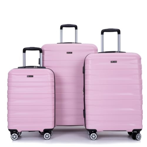 3 Piece Luggage Set, Suitcase, Expandable, Suitcase Set, with Two Hooks, Trolley Case, with Universal Wheels, Combination Lock, 21/25/29 Inches, Pink2