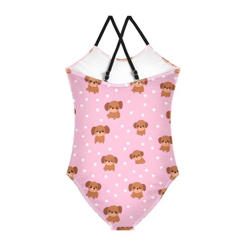 Polka Dot Dog Girls One Piece Swimsuits Quick Dry Beach Swimwear Bathing Suit2