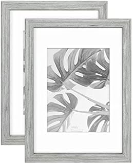 Afuly A4 Photo Frame Grey Wooden Grain 6x8 Picture Frames Wall Mounted and Tabletop Gallery Display Gift,Set of 2