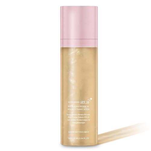 Sheghy Sunglaze Sheer Setting Mist Sunscreen SPF 50, Broad Spectrum Shimmering Body Oil Mist, Hydrating Makeup-Friendly Glow Spray, Reef-Safe, Non-Greasy & Fast-Absorbing for Face & Body (1)
