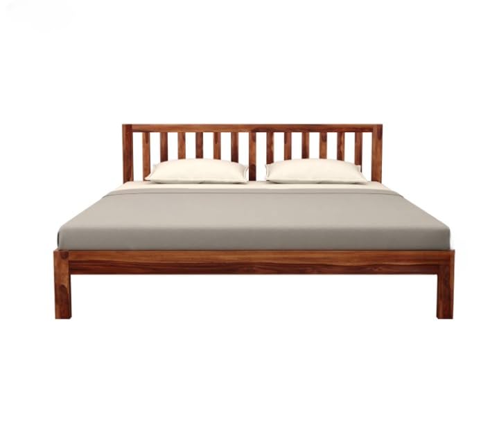 Image of SUNCOM Solid Sheesham Wood King Size Bed Without Storage for Bedroom - Wooden King Size Cot Bed for Home - Handcrafted Furniture Platform Double Bed (Natural Finish)