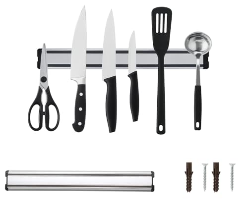 Magnetic Knife Holder for Wall – 30cm Stainless Steel Magnetic Knife Strip & Rack – Knives Magnet Bar with Screws – Ideal for Knives Kitchen Utensils Holder & Tools (Stainless Steel-30cm)