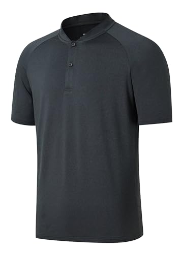 Willit Men's Tennis Shirts Golf Polo Quick Dry Lightweight Collarless Short Sleeve Henley Shirt for Men UPF 50+