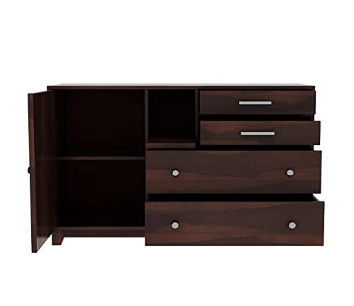 Image of Solid Sheesham Wood Wooden Sideboard Cabinet & Chest of Drawers with 4 Drawer and 3 Shelve Storage | Multipurpose Storage Cabinet Rack for Bedroom Home Living Room (Design 2)
