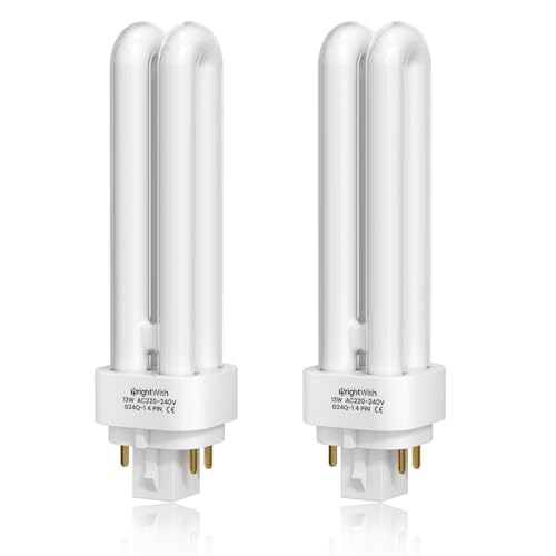 BrightWish 13W G24q-1 4 Pin Light Bulbs Energy Saving 4 Pin Compact Fluorescent Bulb 830Lm Cool White 4000K 2U Shape Non-Dimmable Suitable for Corridor Bathroom Bedroom Kitchen 2 Pack