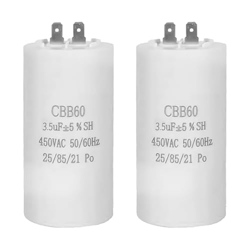 2 piezas CBB60 3,5uF 450 V 50/60 Hz Condensador de arranque motor 30 x 55 mm, condensador motor AC, reemplazo universal para secador de ropa, bomba ventilador compresor lavadora con alambres