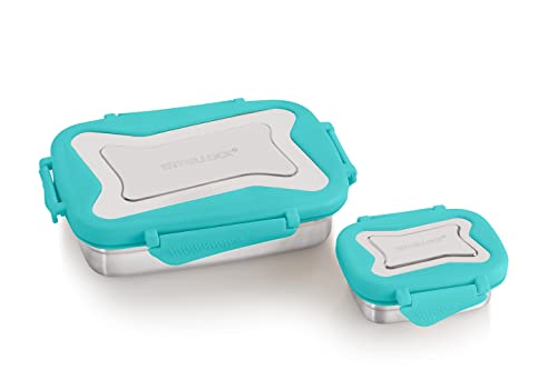 Image of STEELLOCK Smart Stainless Steel Tiffin Lunch Box for Kids and Adults 2pc Set | Airtight & Leakproof | Rectangle Combo for School & Office with Steel Lid |(1pc-750ml & 1pc-170ml) Turquoise
