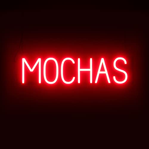 Image of SpellBrite LED Neon MOCHAS Sign for Business - Red, 26 inch x 6 inch | Ultra-Bright Click-Together Signage for Cafes, with Visibility from 500 Feet - 8 Animations, 6 Brightness Settings