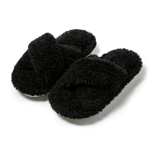 Fuzzy House Slippers for Women Memory Foam Cross-strap Open Toe Slip On Furry Bedroom Indoor Oudoor Slides Slipper Shoes