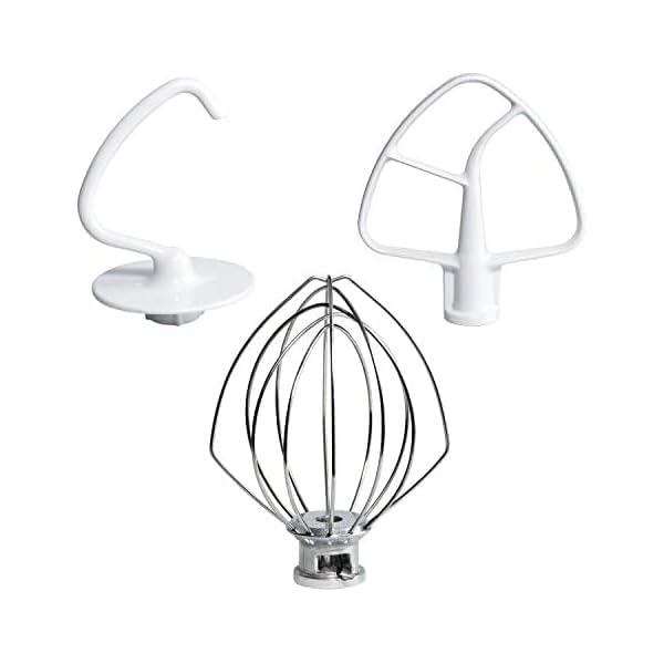 Funmit Mixers Accessories K45WW Wire Whip K45DH Dough Hook K45B Coated Flat Blade Paddle with Scraper Replacement for Kitchen Tilt-Head Aid Stand Mixer Attachments- Stainless Steel Funmit Mixers Accessories K45WW Wire Whip K45DH Dough Hook K45B Coated Flat Blade Paddle with Scraper Replacement for Kitchen Tilt-Head Aid Stand Mixer Attachments- Stainless Steel