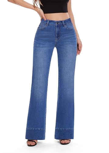 FLYING BANANA Women's Flare High Waisted Bell Bottom Wide Leg Baggy Stretch Denim Jeans