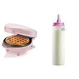 Bestron Mini-Waffeleisen, inkl. Teigportionierer für 700ml mit Skala, Ideal zum Befüllen des Waffeleisens, Farbe Gerät: Rosa, Teigflasche: Weiß