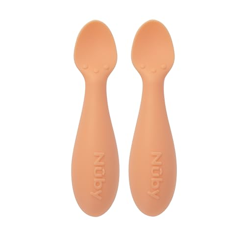 Image of Nuby Silicone Mini Spoons - (2-Pack) Baby-Led Weaning Spoons for Babies - 4+ Months - Orange
