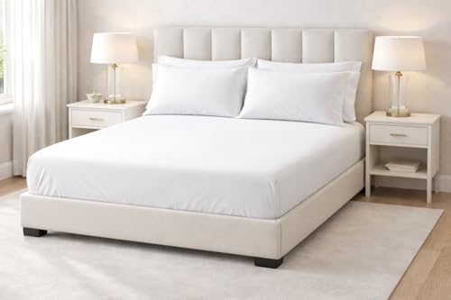 DTEX HOMES 3 Piece Sheet Set Double Fitted Sheet with 2 Pillowcases 200 Thread Count 100% Egyptian Cotton Extra Deep Pocket 40cm/16 inch Bed Sheets (Double-White)