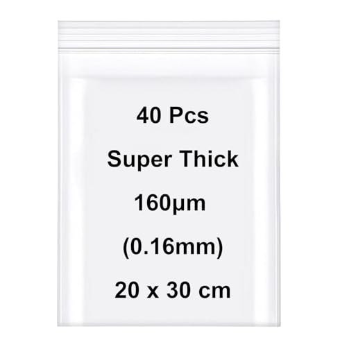 Bolsas de Plástico Resellables, Bolsas con Cierre de Cremallera Supergruesas, Bags de Almacenamiento Transparentes, Bolsas de Sellado a Polietileno Reutilizables 160μm(0.16mm)