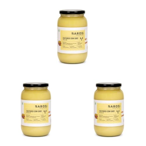 Image of BAROSI Cultured Desi Cow Ghee 1 Litre | Traditional Bilona Method | Curd Churned Danedar Ghee | Lab Tested | Grass-Fed Desi Cow | Pure, Natural, Aromatic | Shudh Cow Ghee | Glass Jar(1000ml)