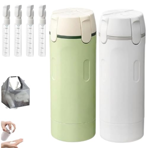 Genérico Refillable Travel Bottles,Rechargeable Travel Dispenser Bottles 4 in 1 Portable Dispenser, Travel Bottle for Shampoo, Lotion, Conditioner Cream for (Verde y blanco)