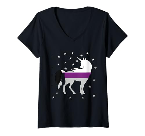 Damen Demisexual Pride Flagge Demisexual Einhorn T-Shirt mit V-Ausschnitt