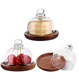 LOPYXBR Paquete de 3 bandejas para tartas con cúpula de cristal, base de madera...