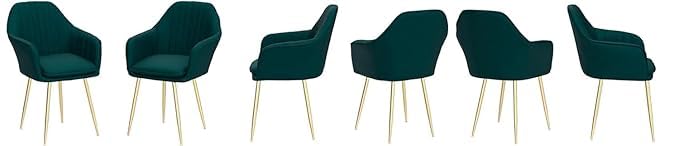 Image of Green Velvet Chair for Home | Modern Accent Armchair in Soft Velvet Fabric with Golden Legs | Set of 2 Premium Accent Chair for Living Room Bedroom Restaurent | Green, 2 pc