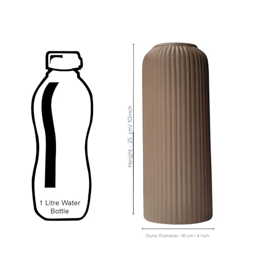 Image of KREATIVE ART'S Modern Ribbed Design Ceramic Flower Vase for Living Room, Flower Pots for Artificial Flower, Home Decoration Item, Home Decor, Vases for Living Room (Beidge, Large)