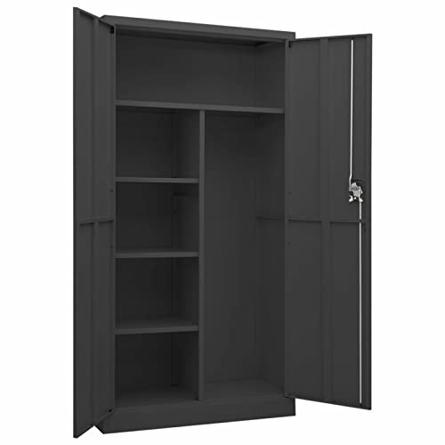 Gecheer-Armario-de-Taquilla-con-2-Puertas-y-4-Estantes-Armario-Multifuncion-Organizador-de-Almacenamiento-de-Acero-Gris-Antracita-90x40x180-cm
