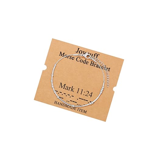 Image of JoycuFF Inspirational Morse Code Bracelets for Women Silver Beads Jewelry Encouragement Mantra Gifts for Her